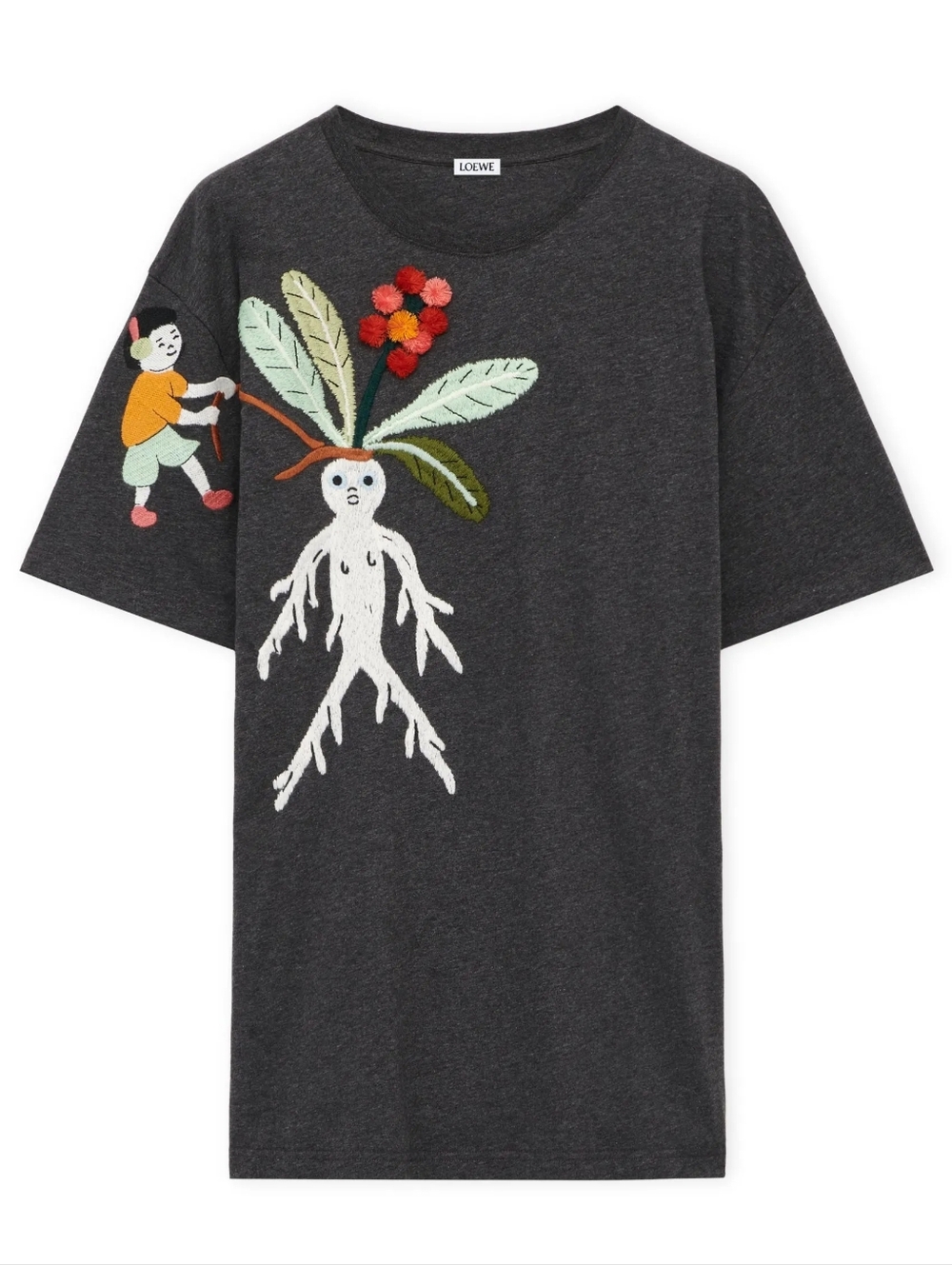 LOEWE x Suna Fujita Mandrake Embroidered Gray T Shirt Top, L